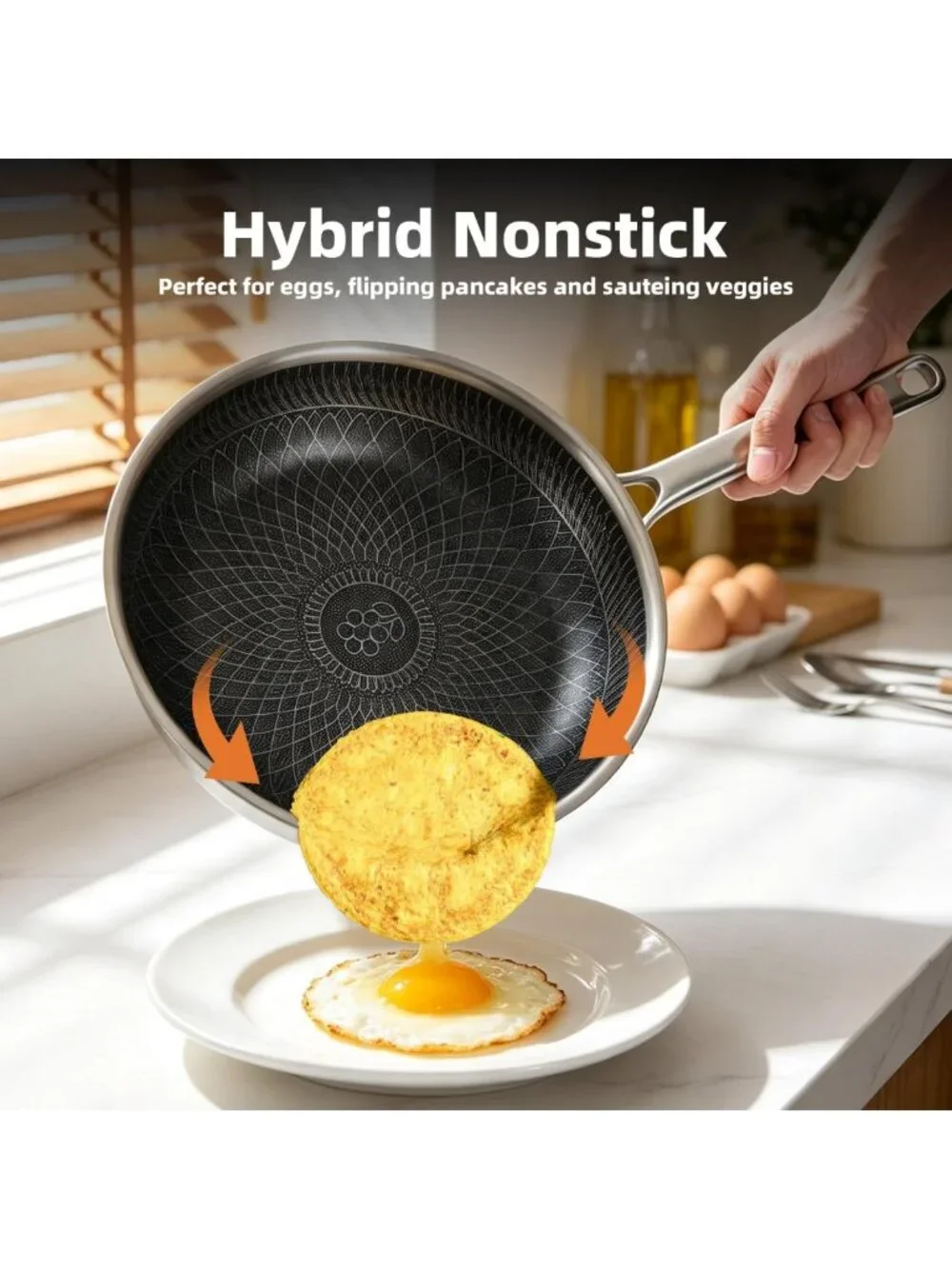 3-Piece Nonstick Honeycomb Skillet Set with Glass Lids, Stay-Cool Handles, Oven